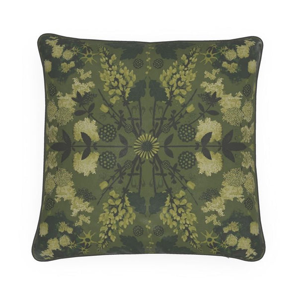 Flower Face Cushion in Khaki, Velvet and Cotton/Linen