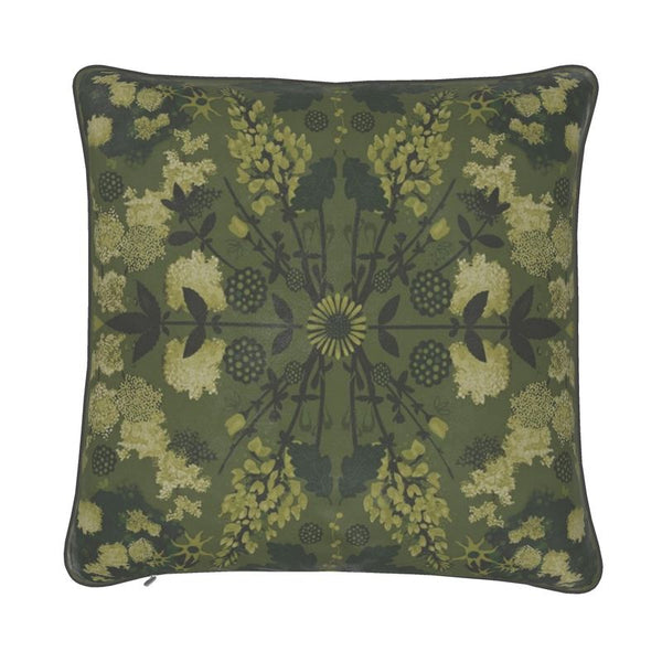 Flower Face Cushion in Khaki, Velvet and Cotton/Linen