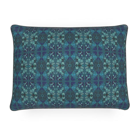 Flower Face Cushion in Teal - Velvet and Cotton/Linen