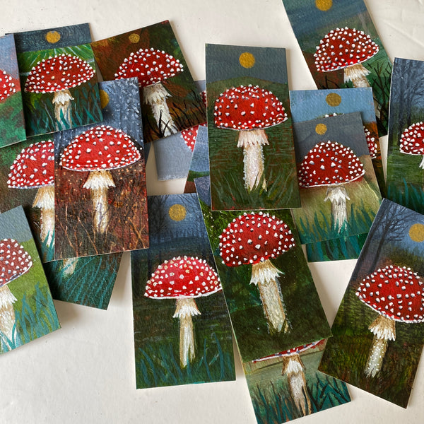 Traditional Yule Fly Agaric hand-painted greeting card