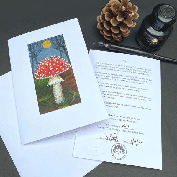 Traditional Yule Fly Agaric hand-painted greeting card