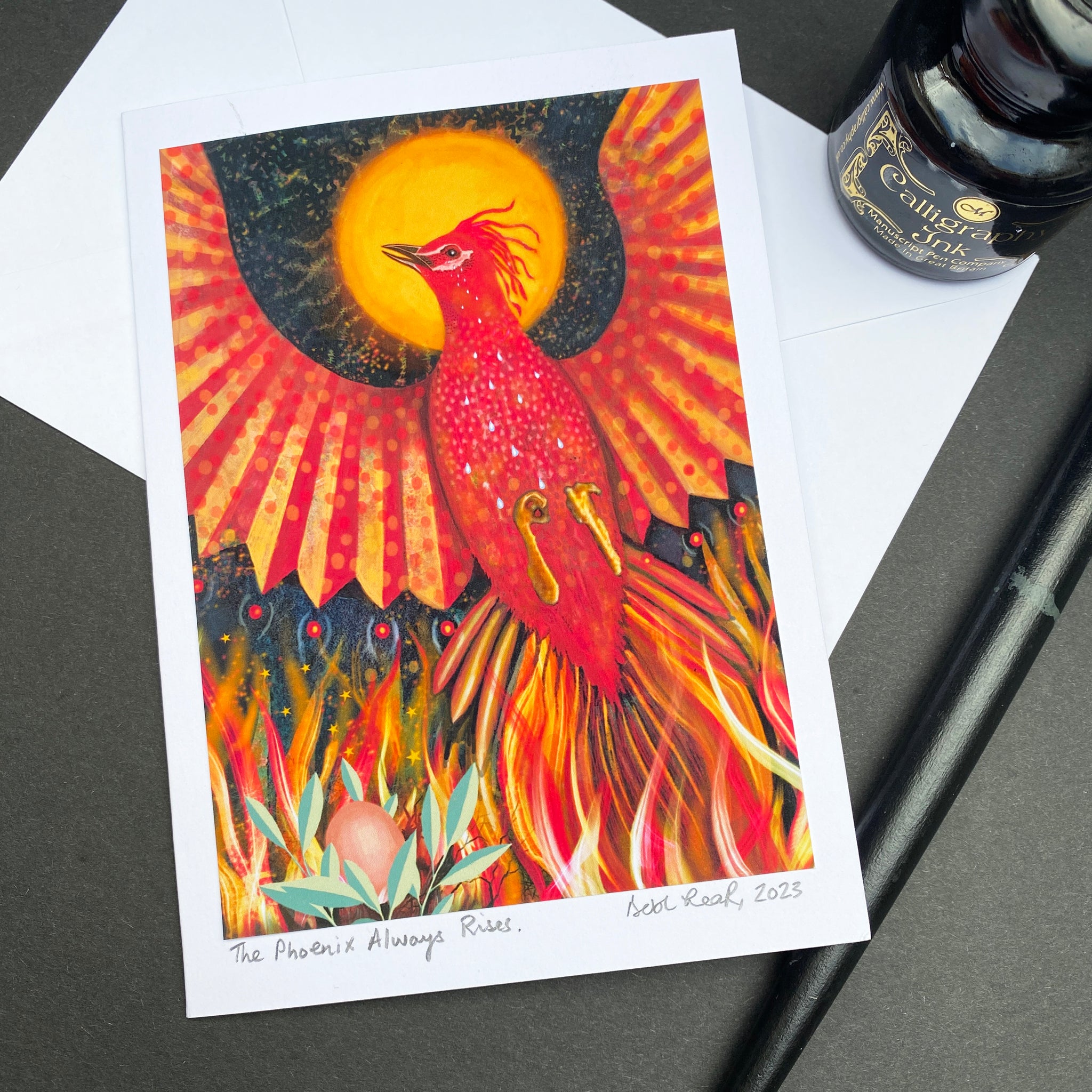 Phoenix Rising signed art card by Debbie Lear